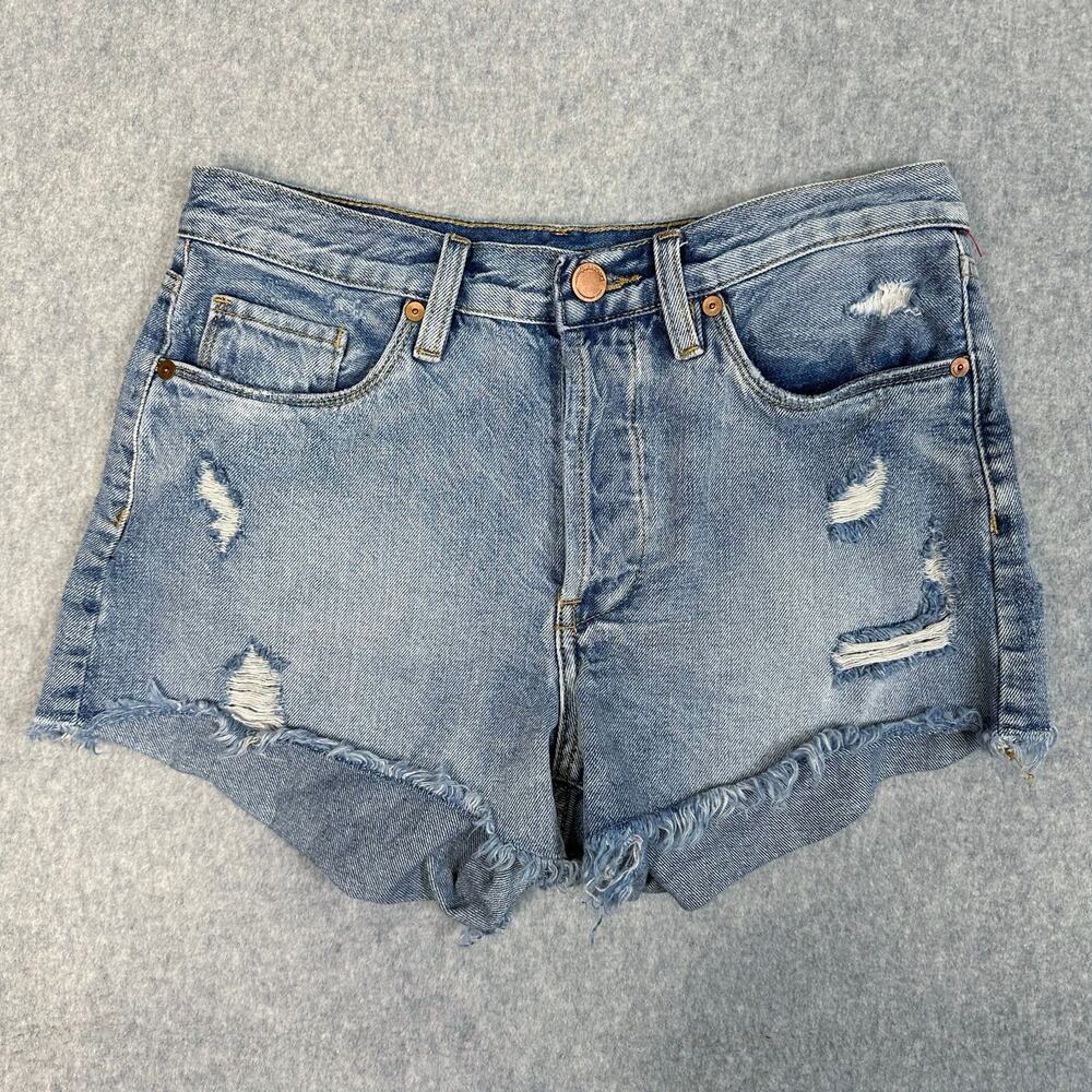 Blank NYC Jean Shorts Blue Womens 27 HighRise Distressed Button Fly Denim Casual